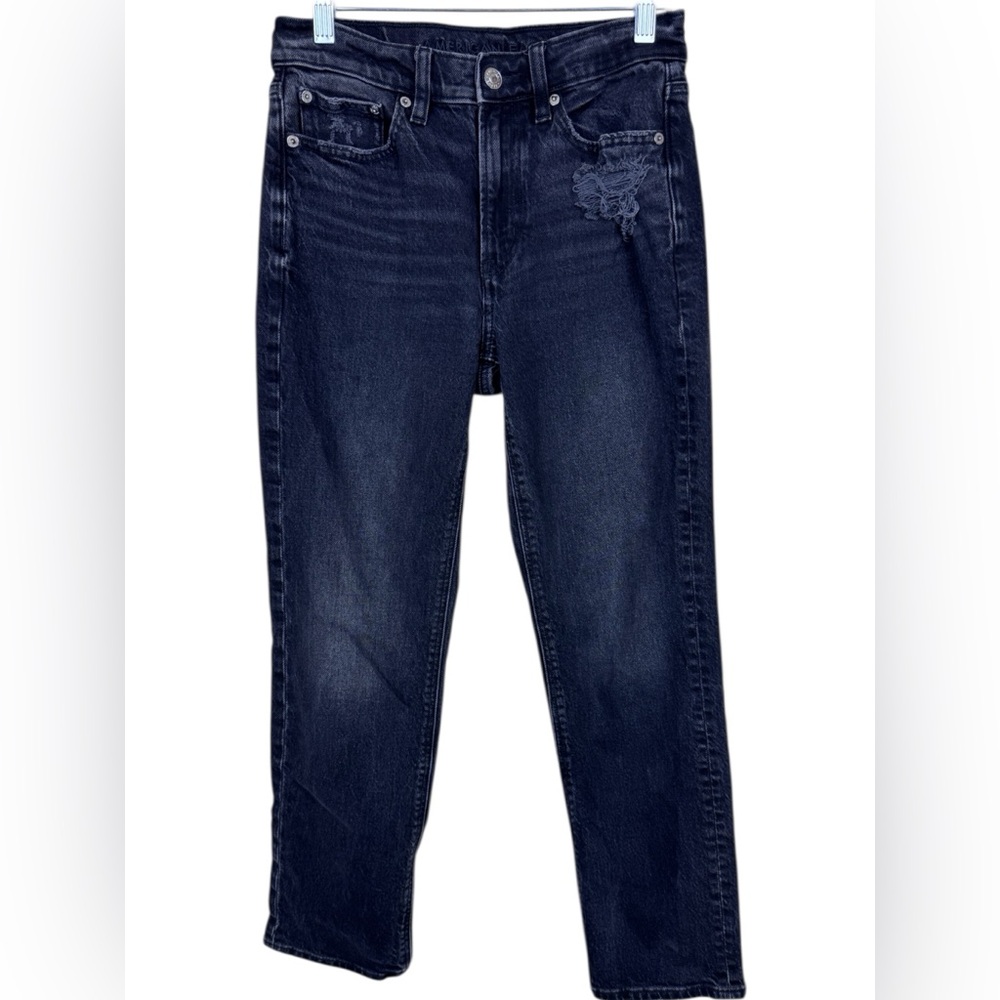 American Eagle Faded Black Super High Rise Ankle Straight Jeans 2